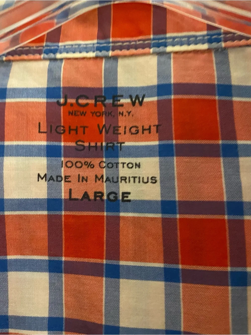 J. Crew Shirt Mens L Red Plaid Button Down Lightweight 100% Cotton Casual Basics